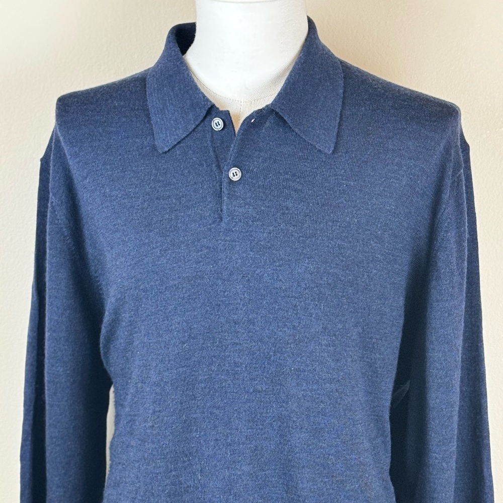 Ponte Vecchio Men’s Sweater XXL Blue Polo Style 100% Merino Wool Italy Rugby